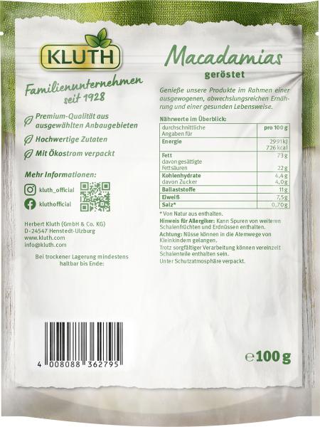 Kluth Macadamias geröstet & ungesalzen