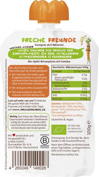 Freche Freunde Fruchtmus Apfel, Birne, Karotte & Kürbis