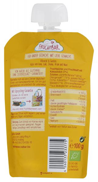 FruchtBar Bio Fruchtpüree Mango-Organge-Kokosmilch-Banane