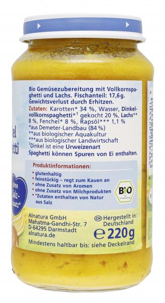 Alnatura Karotten-Fenchel mit Dinkelspaghetti und Lachs