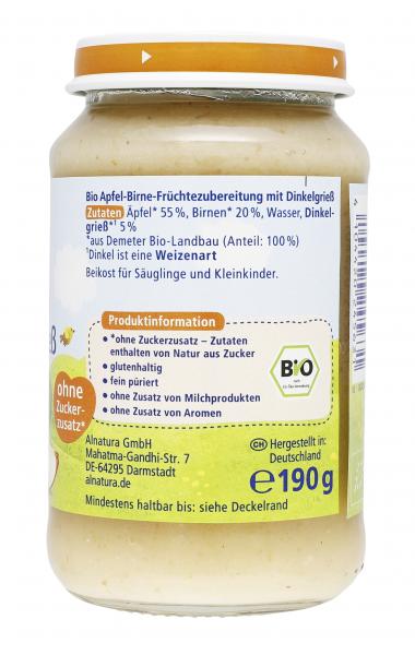 Alnatura Apfel-Birne mit Dinkelgrieß