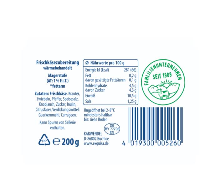 Exquisa Frischkäsezubereitung Fitline Kräuter 0,2%