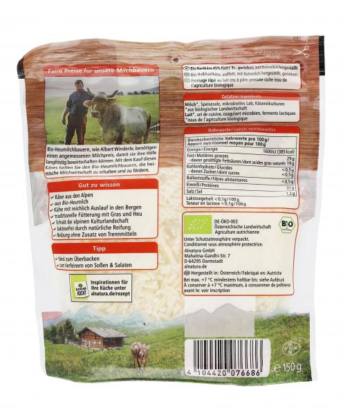 Alnatura Heumilch Emmentaler gerieben