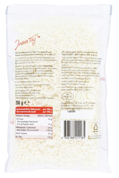 Jeden Tag Pizzakäse Leicht gerieben