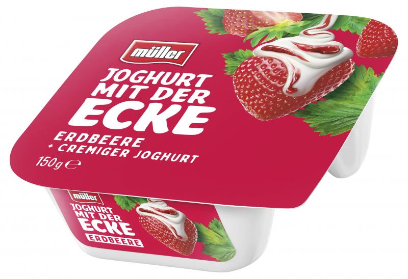 MÌller Joghurt mit der Ecke Erdbeere & cremiger Joghurt Erdbeer
