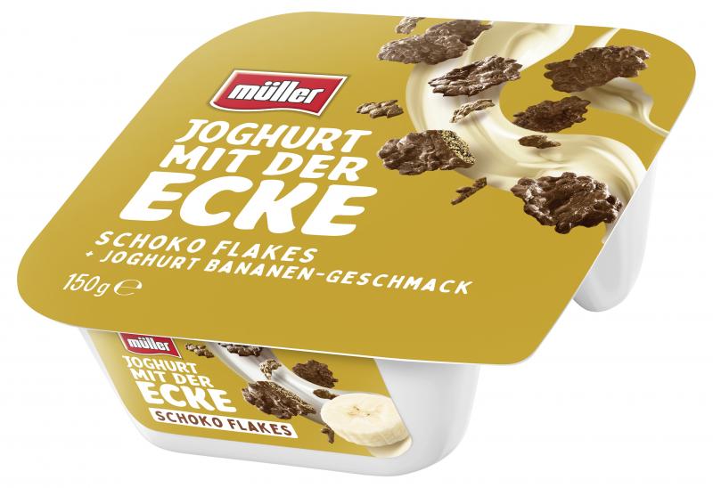 Müller Joghurt mit der Ecke Schoko Flakes & Joghurt Bananen-Geschmack