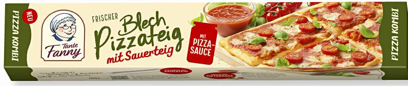 Tante Fanny Frischer Blech Pizzateig mit Sauerteig und Pizza-Sauce