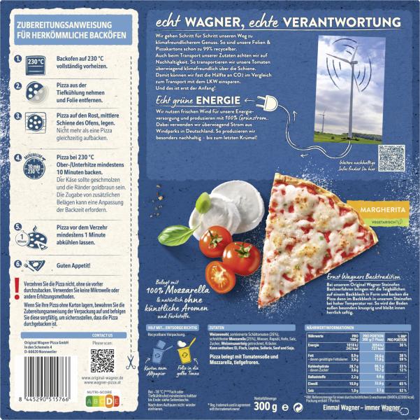 Original Wagner Steinofen Pizza Margherita Vegetarisch mit Mozzarella