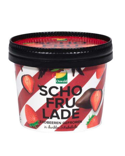 Oswald Schofrulade Erdbeeren gefroren in dunkler Schokolade