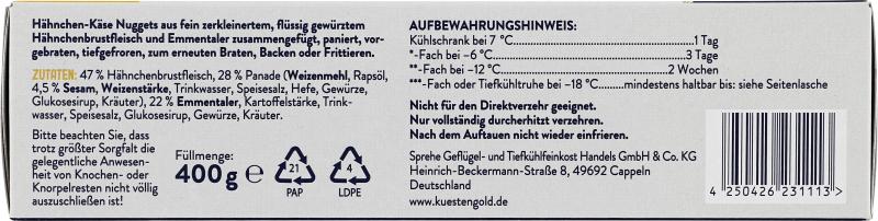 Küstengold Chicken Cheese Nuggets mit Sesam