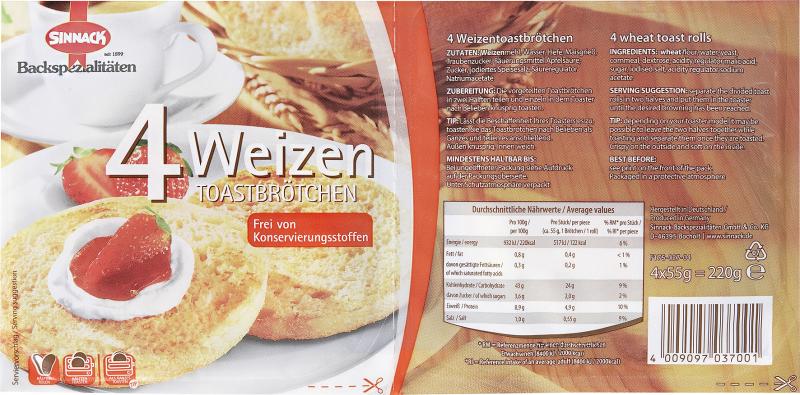 Sinnack Weizen Toastbrötchen