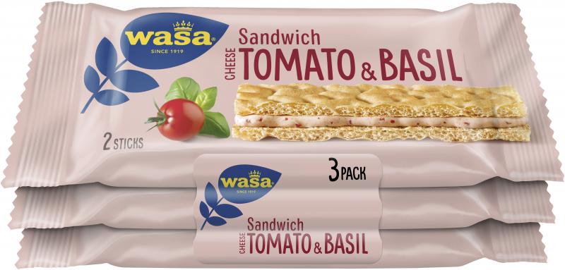 Wasa Knäckebrot Sandwich Käse, Tomate und Basilikum