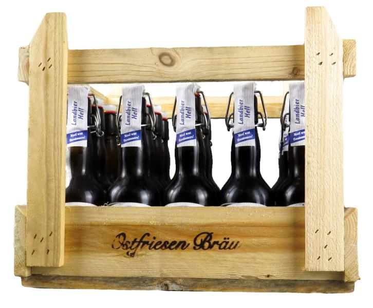 Ostfriesen Bräu Landbier hell in der Holzkiste (Mehrweg)