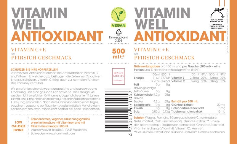 Vitamin Well Antioxidant mit Pfirsich-Geschmack (Einweg)