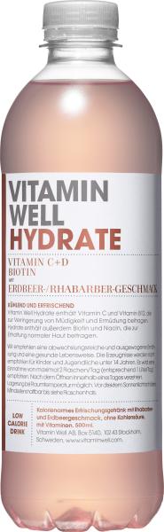 Vitamin Well Hydrate mit Erdbeer-Rhabarber-Geschmack (Einweg)