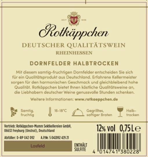 Rotkäppchen Dornfelder Rotwein halbtrocken