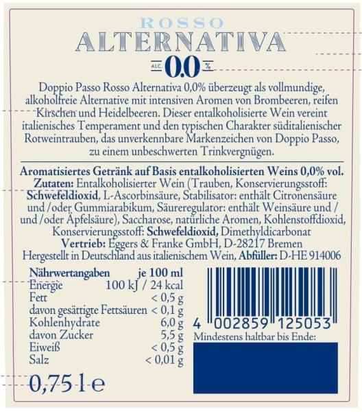 Doppio Passo Rosso Alternativa 0,0% Rotwein alkoholfrei