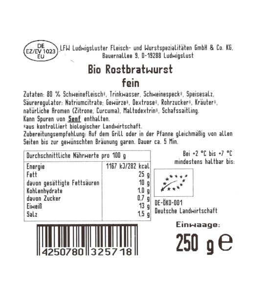 NaturWert Bio Rostbratwurst fein