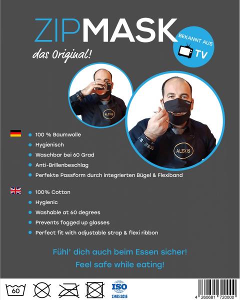Zipmask Mund-Nasenmaske mit Reißverschluss