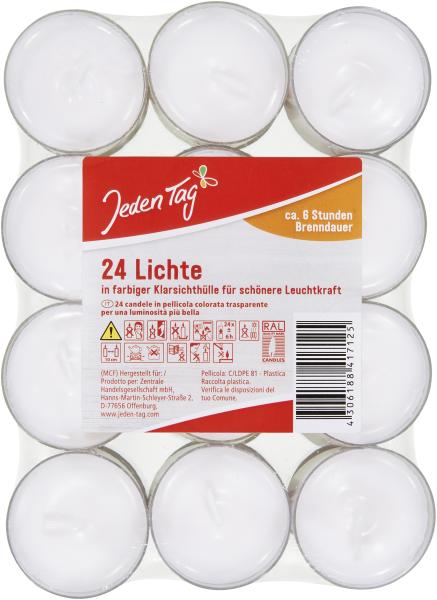 Jeden Tag Teelichte in Klarsichthülle