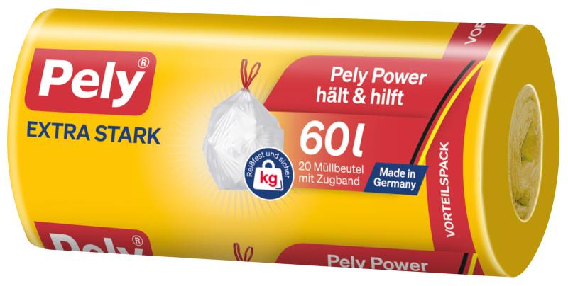 Pely Extra Stark Müllbeutel mit Zugband 60 Liter Vorteilspack
