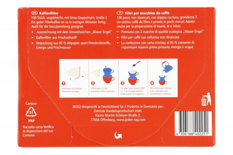 Jeden Tag Kaffeefilter Größe 2