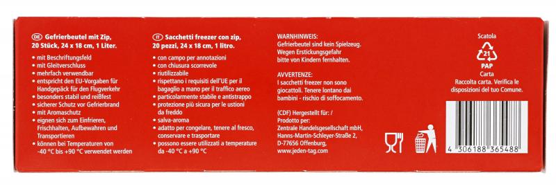 Jeden Tag Gefrierbeutel mit Zip 1 Liter