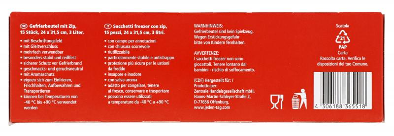 Jeden Tag Gefrierbeutel mit Zip 3 Liter