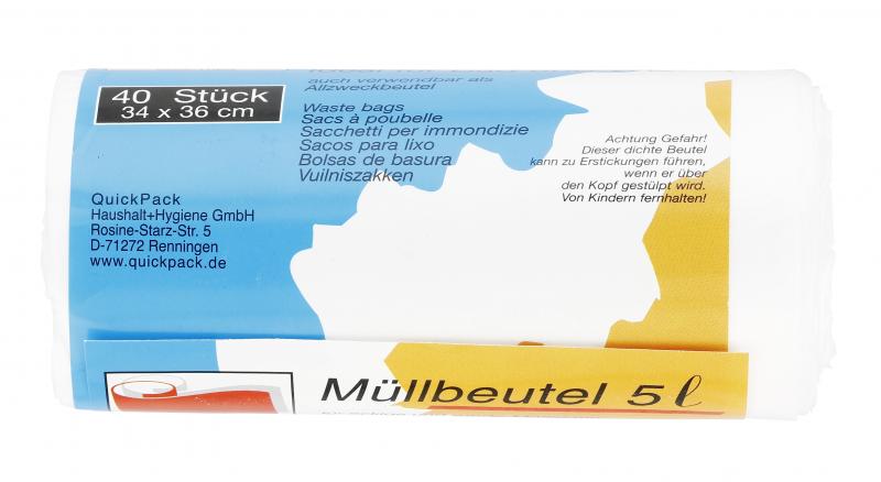 Quickpack Müllbeutel mit Griff 5 Liter transparent