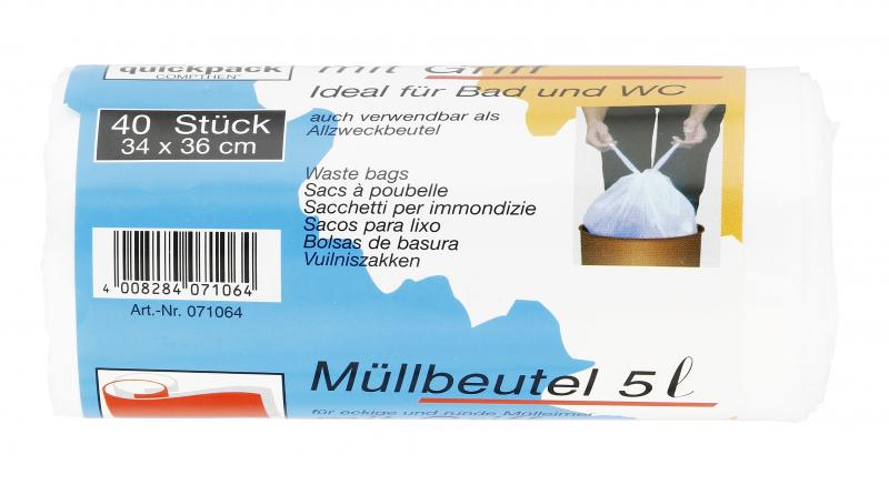 Quickpack Müllbeutel mit Griff 5 Liter transparent