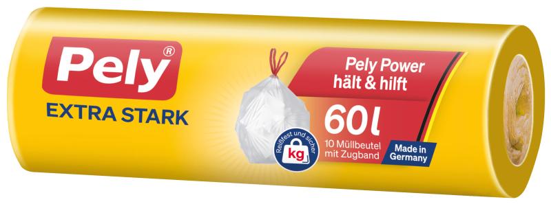 Pely Extra Stark Müllbeutel mit Zugband 60 Liter