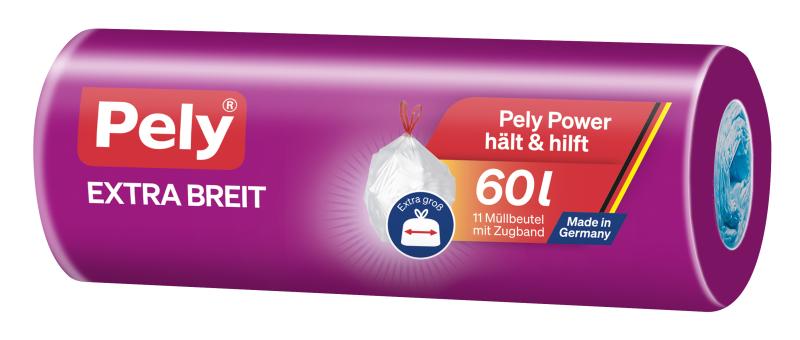 Pely Extra Breit Müllbeutel mit Zugband 60 Liter