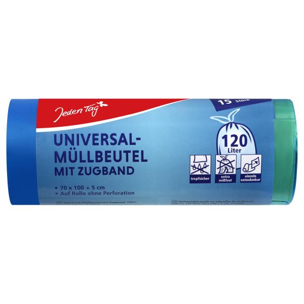 Jeden Tag Universal Müllbeutel mit Zugband 120 Liter