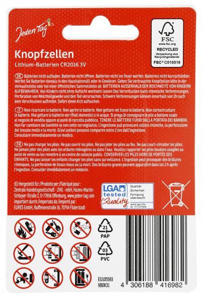 Jeden Tag Knopfzellen Lithium-Batterien CR2016